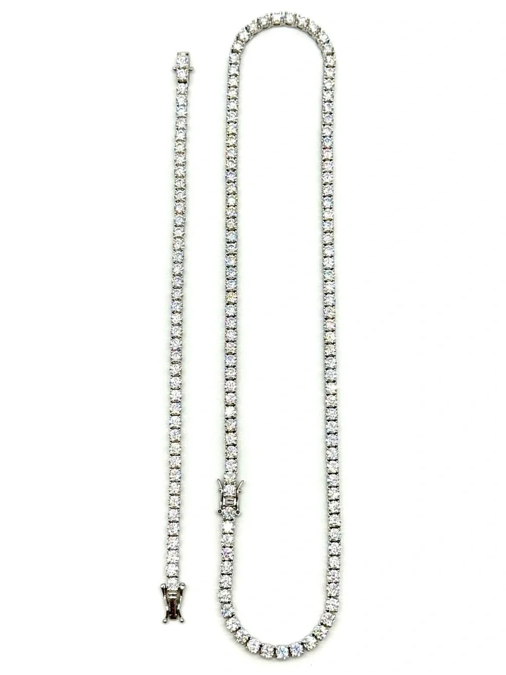 925 Silver, 4mm Moissanite Tennis Chain & Bracelet Set